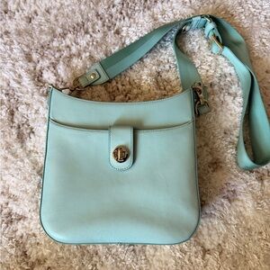 Brahmin Mint Green Leather Crossbody Bag with Gold Hardware